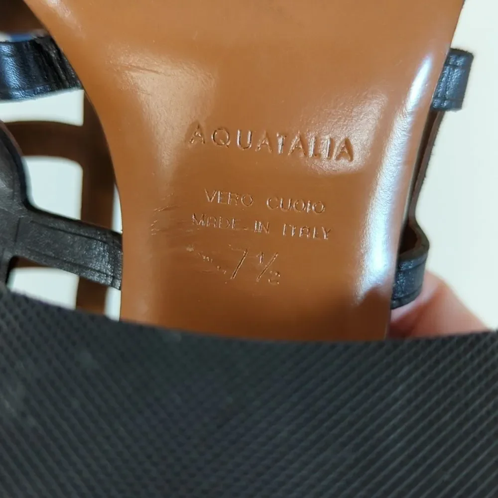 Aquatalia Black Leather Grid Slip On Heels 7.5